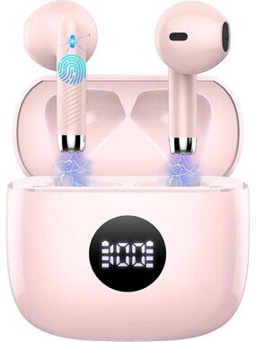 Wireless Pink LED Power Display Bass Stereo 40H Playback Bluetooth 5.4 Earbud